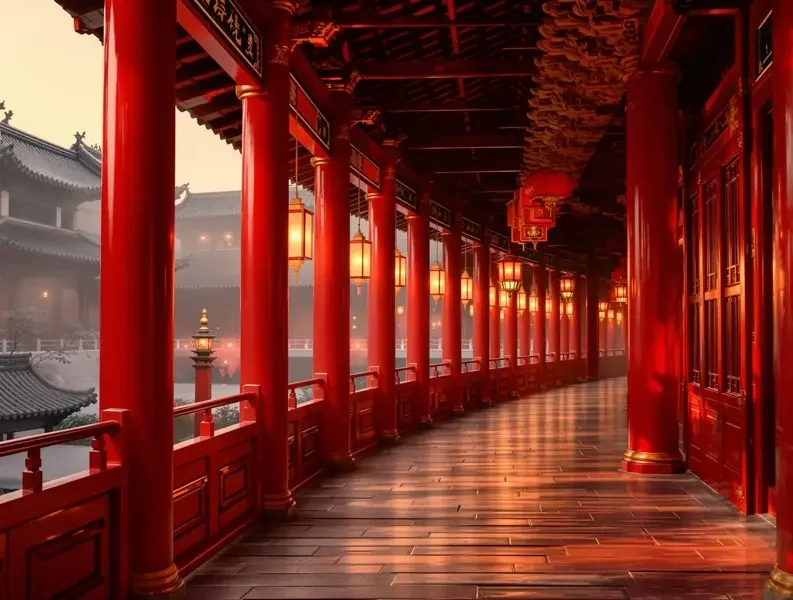 古装题材短剧氛围图，城市夜景灯光